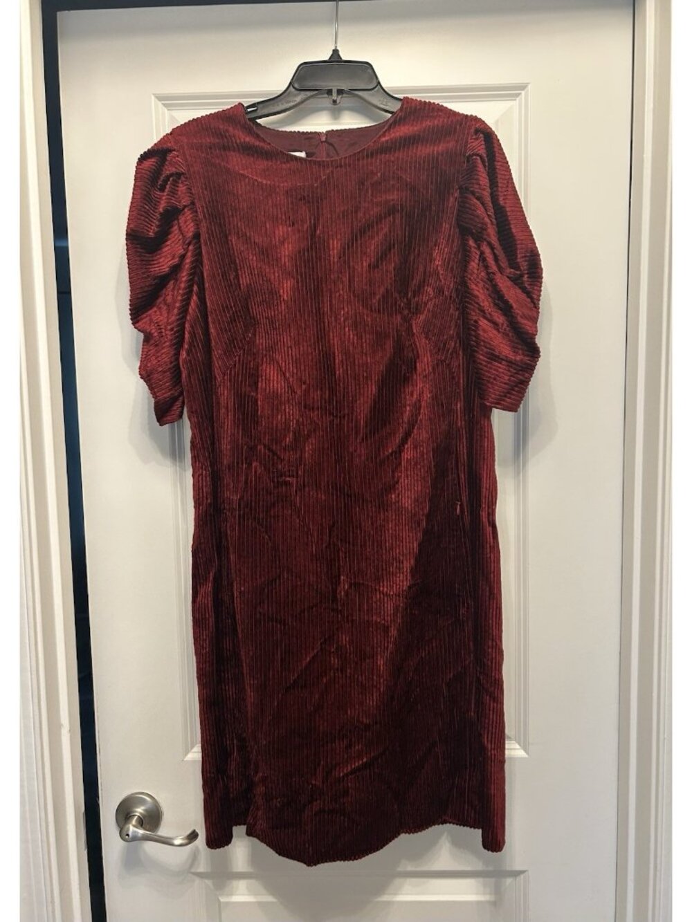 Akris Punto Red Corduroy Puff Sleeve Dress Womens 12 NWT Holiday $1290 Valentine - Picture 7 of 15